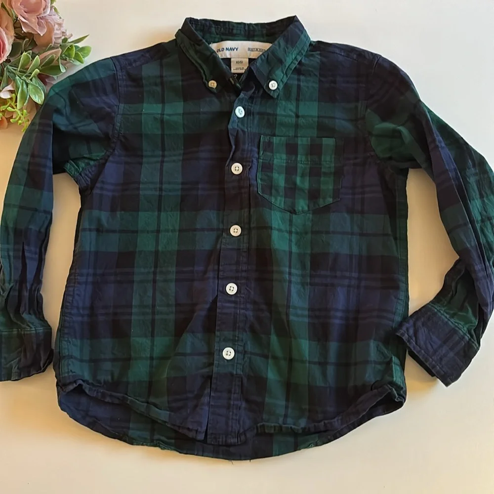 Green Plaid Poplin Shirt For Boys XS BLUE GREEN PLAID Christmas Shirt